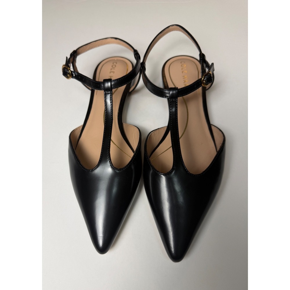 Cole Haan Grand 360 Black Leather T-Strap Pointed Toe Flats Shoes Womens 6B - Picture 8 of 8